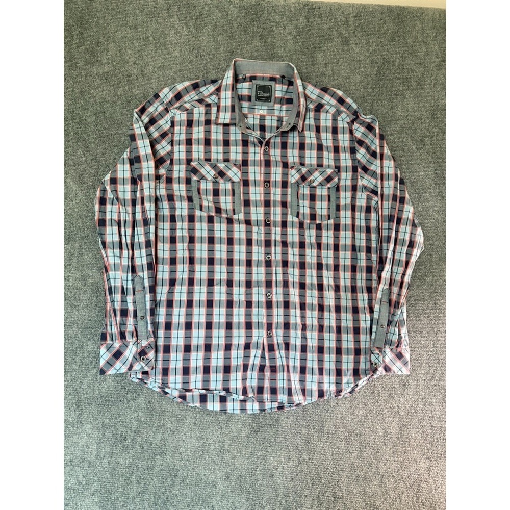 7 Diamonds Tradition of Quality ButtonUp Men Blue Red Plaid Long Sleeve Size 2XL